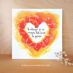 Lámina 14x14 cm “Te abrazo, y mi corazón late fuerte, te quiero”