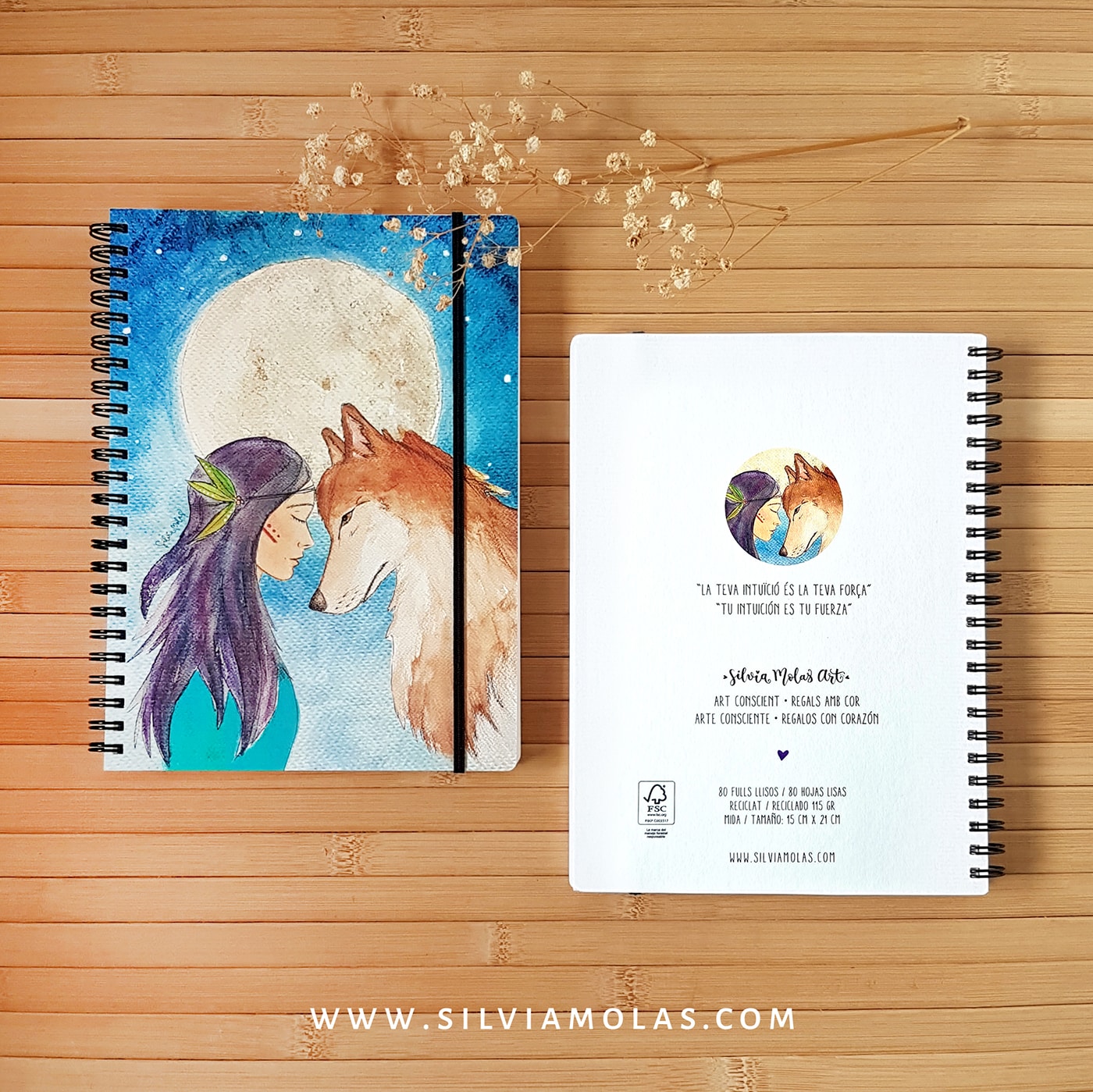 Llibreta A5 (15x21 cm) “Dona i llop” La teva intuïció és la teva força.