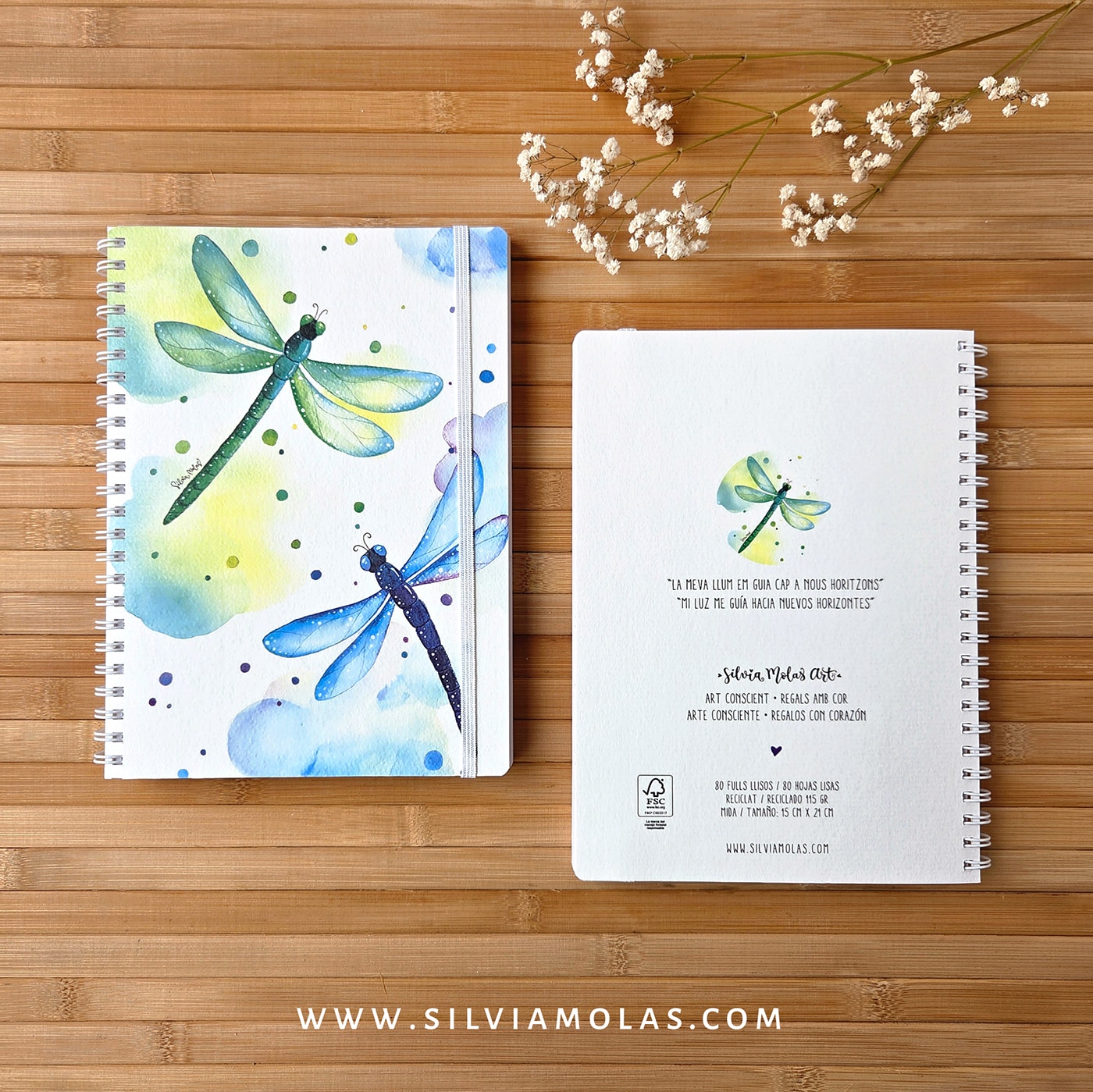 Llibreta A5 (15x21 cm) “Libèl·lules” La meva llum em guia cap a nous horitzons.