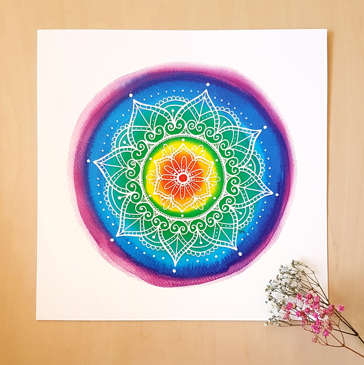 Làmina amb text personalitzat "Mandala Happy", 30x30 cm