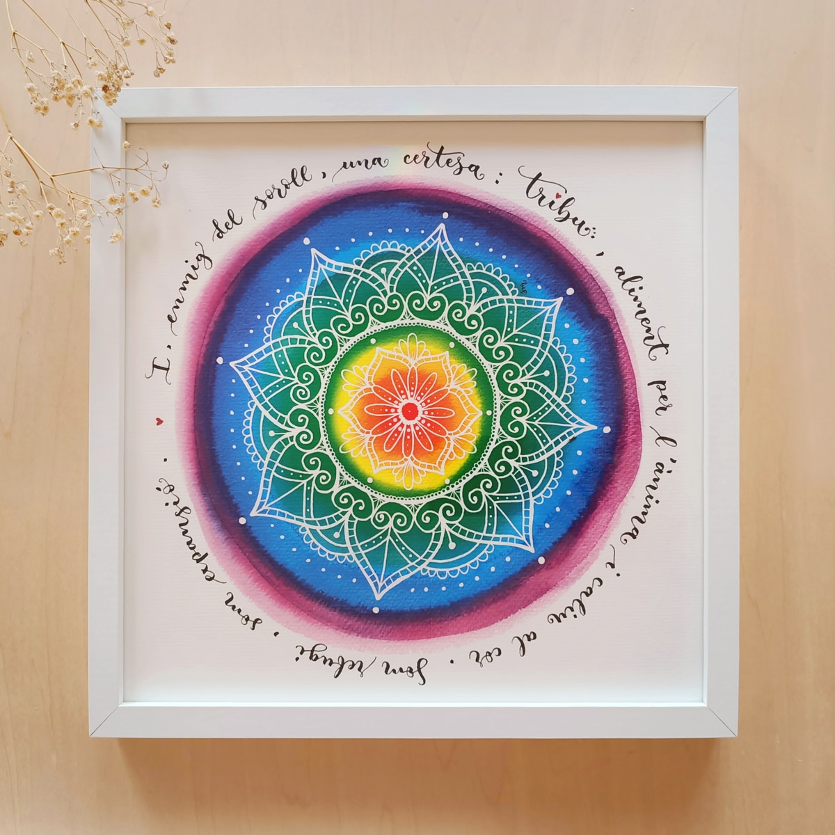 Person_30x30_Mand_Happy_Foto3 Làmina amb text personalitzat "Mandala Happy", 30x30 cm