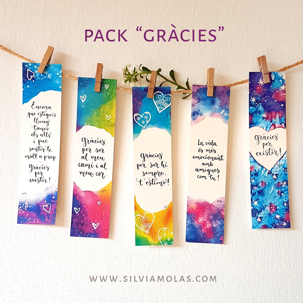 Pack 5 punts de llibre “GRÀCIES”