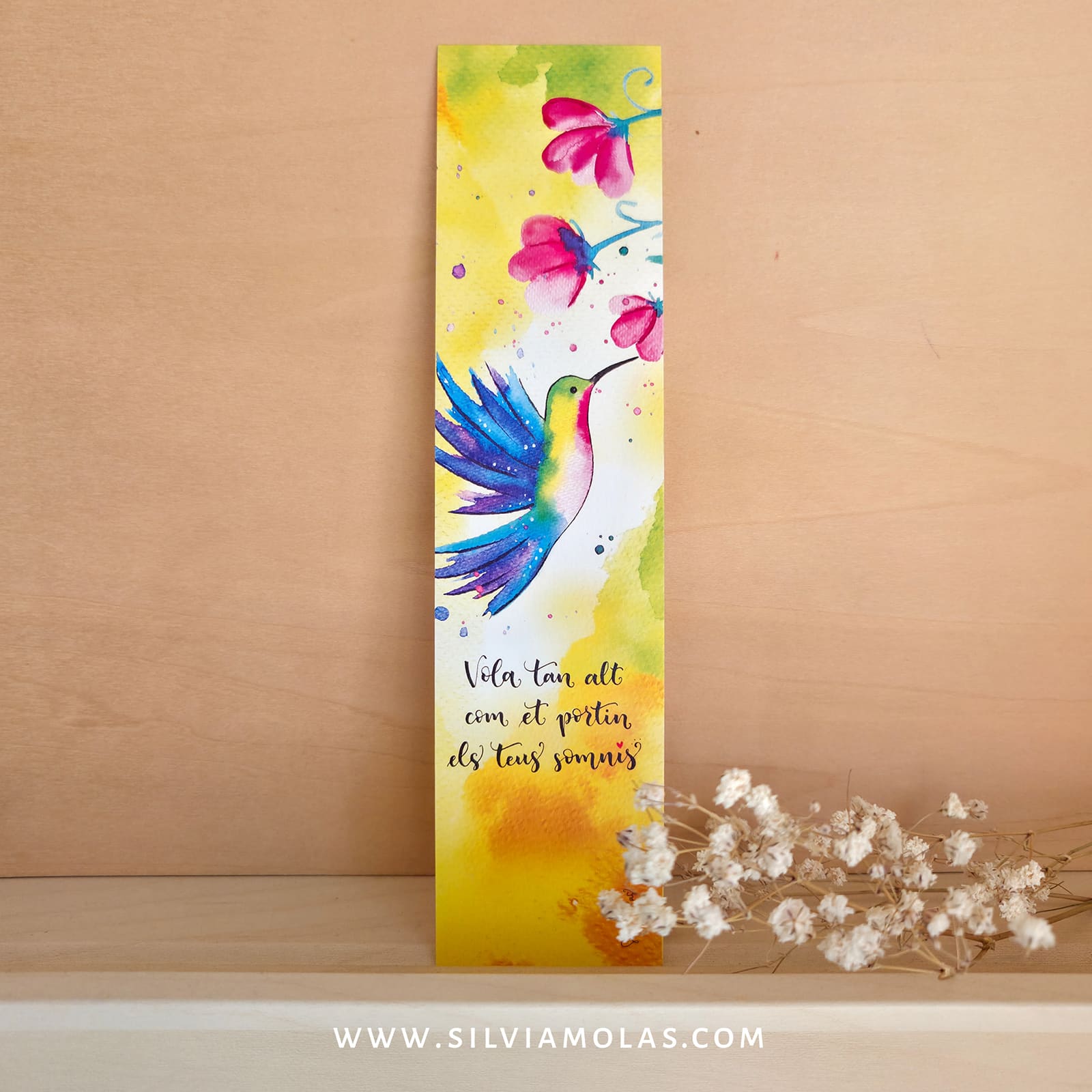 Punt de llibre Colibrí. “Vola tan alt com et portin els teus somnis”